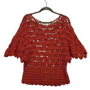 Intrigue Crochet Womens Top M Orange Cotton Acrylic Relaxed Boho Style